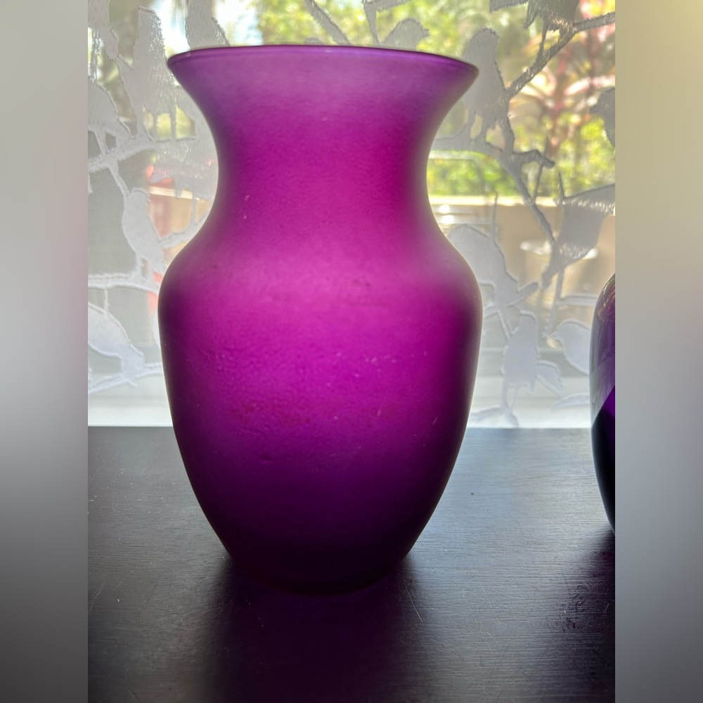 Frosted, deep purple vase 8”